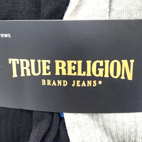 TRUE RELIGION, HALF CUSHION CREWS SOCKS BLACK, GREY, WHITE, SHOE SIZE 8-12.5 - Picture 5 of 8